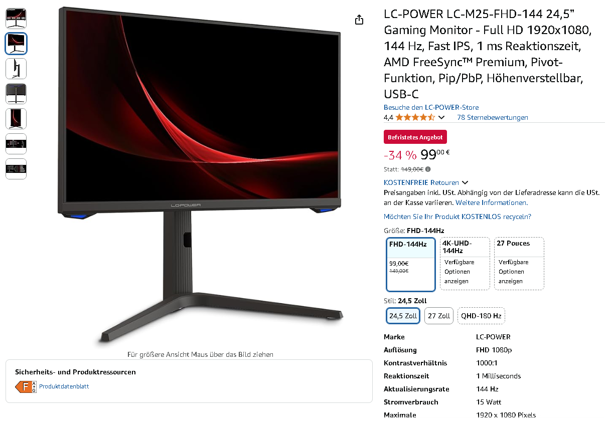 Screenshot der LC-POWER LC-M25 Gaming Monitor