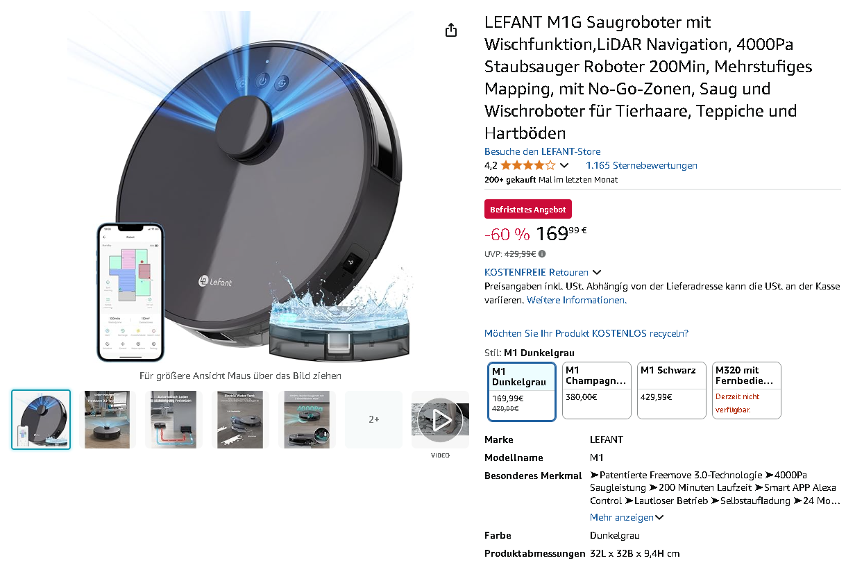 LEFANT M1G Saugroboter Screenshot