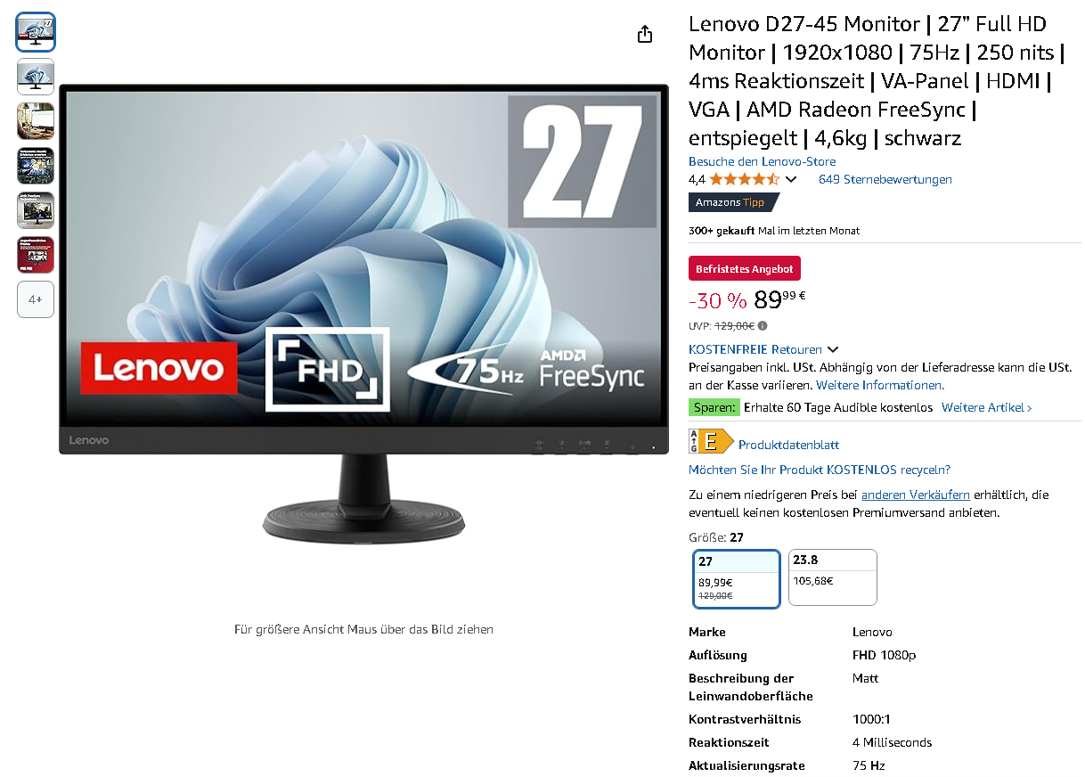 Lenovo D27-45 Monitor Screenshot