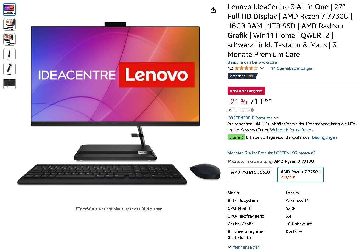 Screenshot der Lenovo IdeaCentre AIO 3 Screenshot der Lenovo IdeaCentre AIO 3