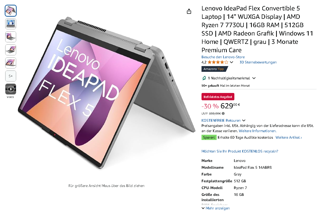 Screenshot der Lenovo IdeaPad Flex 5