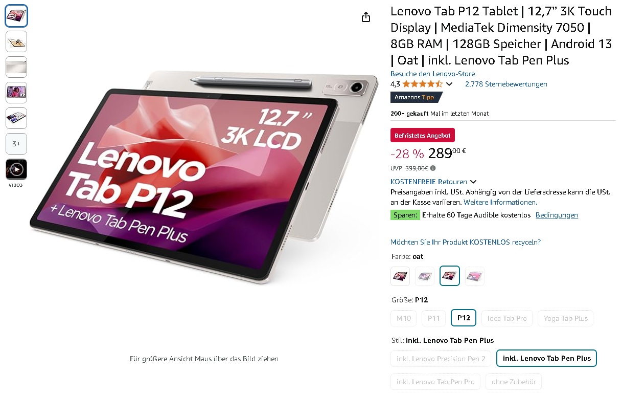 Screenshot der Lenovo Tab P12 Screenshot der Lenovo Tab P12