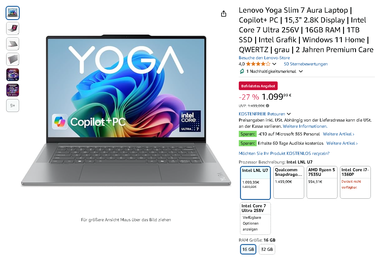 Screenshot der Lenovo Yoga Slim 7