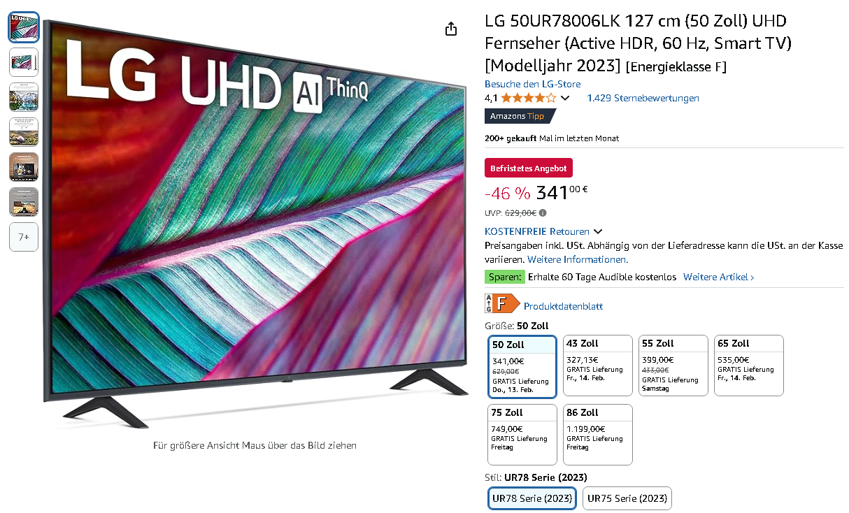 LG 50UR78006LK Smart TV Screenshot der LG 50UR78006LK Smart TV