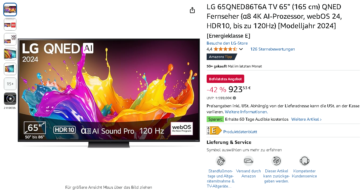 Screenshot der LG QNED 65 Screenshot der LG QNED 65