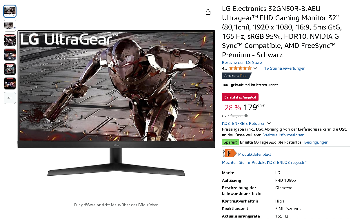 Screenshot von LG Ultragear 32GN50R-B Gaming Monitor LG Ultragear 32GN50R-B Gaming Monitor Screenshot