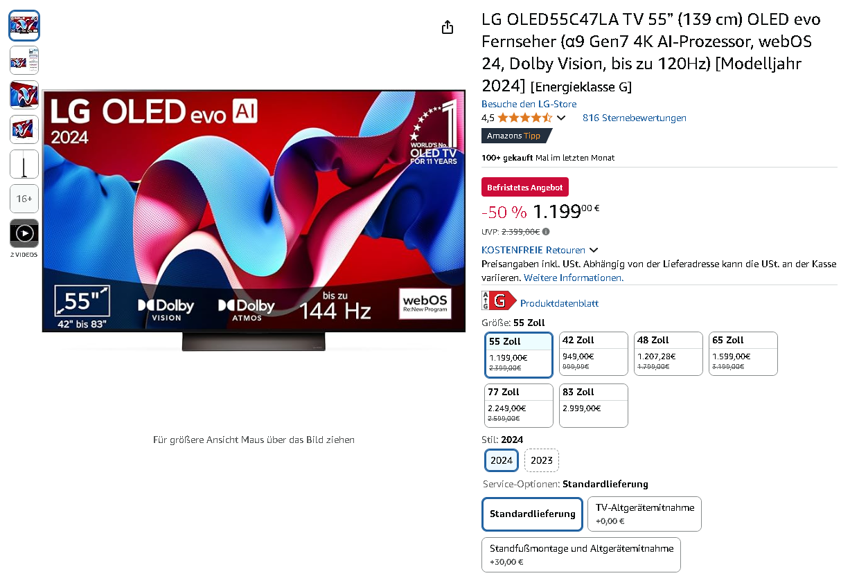 LG OLED55C47LA 55-Zoll Smart TV