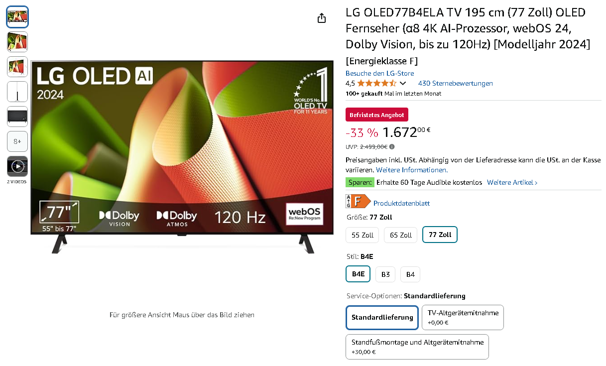 Screenshot der LG OLED77B4ELA Screenshot der LG OLED77B4ELA