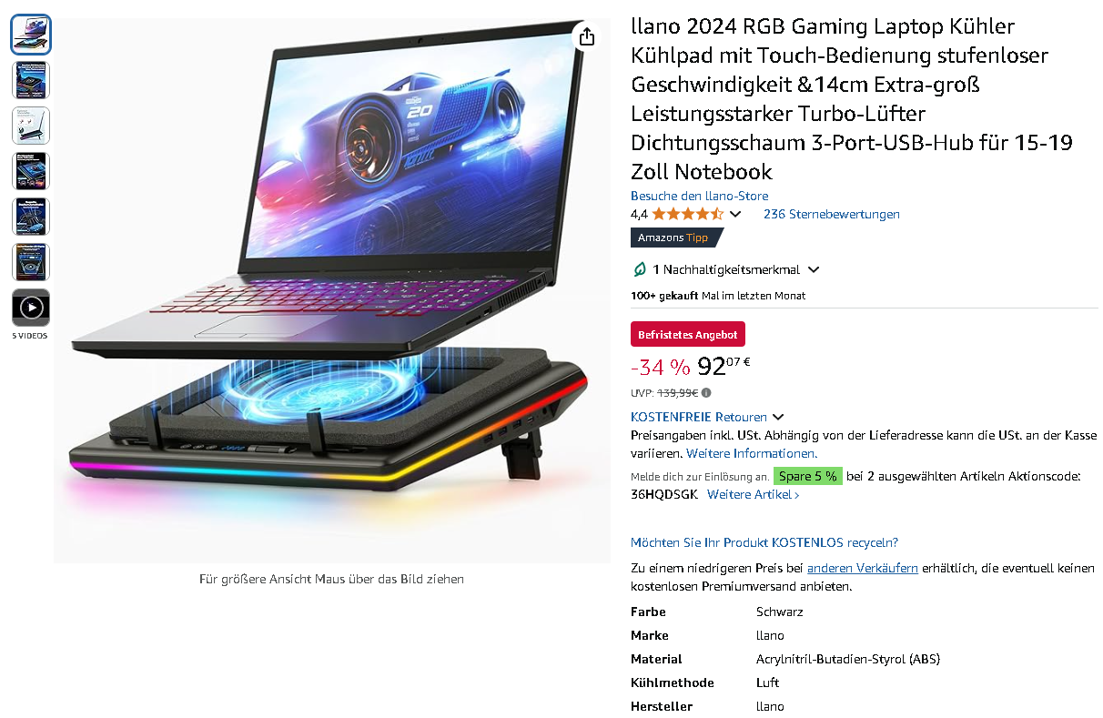 Llano 2024 Gaming Laptop Kühler Screenshot