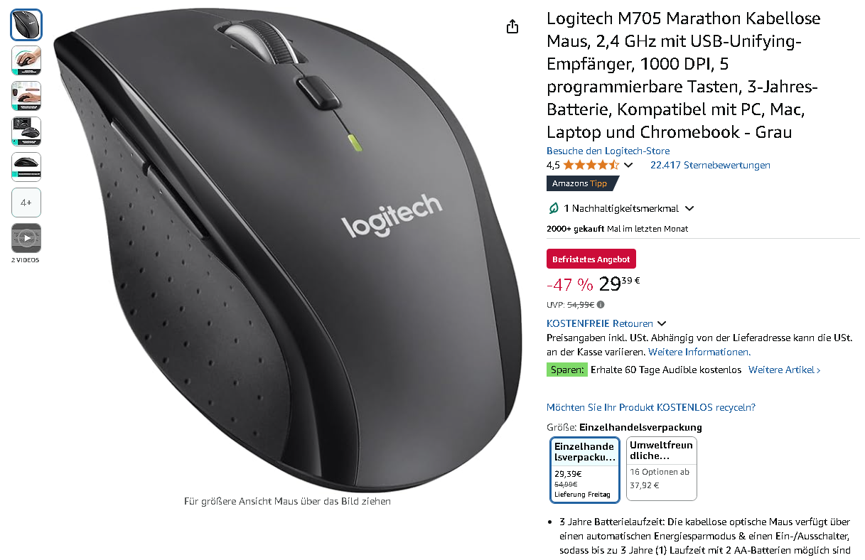 Logitech M705 Marathon Maus