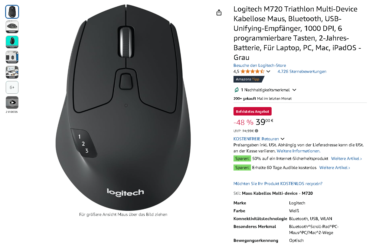 Screenshot der Logitech M720