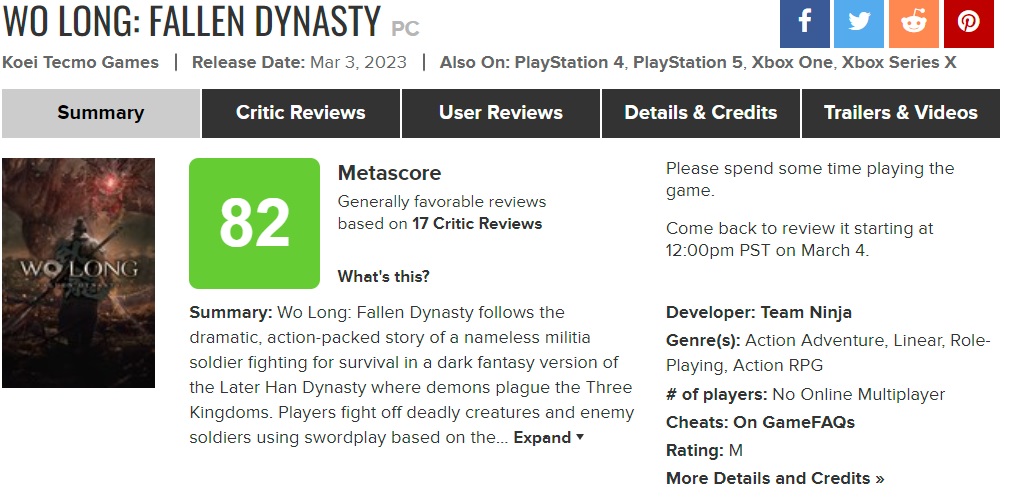 Fans von Souls werden sich freuen: Kritiker haben das Action-RPG Wo Long: Fallen Dynasty vom japanischen Studio Team Ninja-2 Fans von Souls werden sich freuen: Kritiker haben das Action-RPG Wo Long: Fallen Dynasty vom japanischen Studio Team Ninja-2