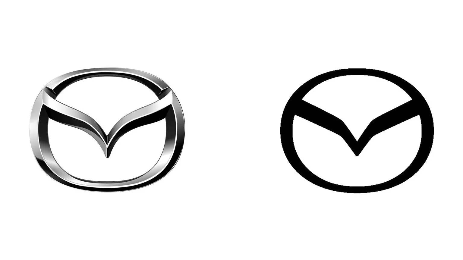 Vergleich zwischen dem alten und dem neuen Mazda-Emblem Alte und neue Mazda-Embleme