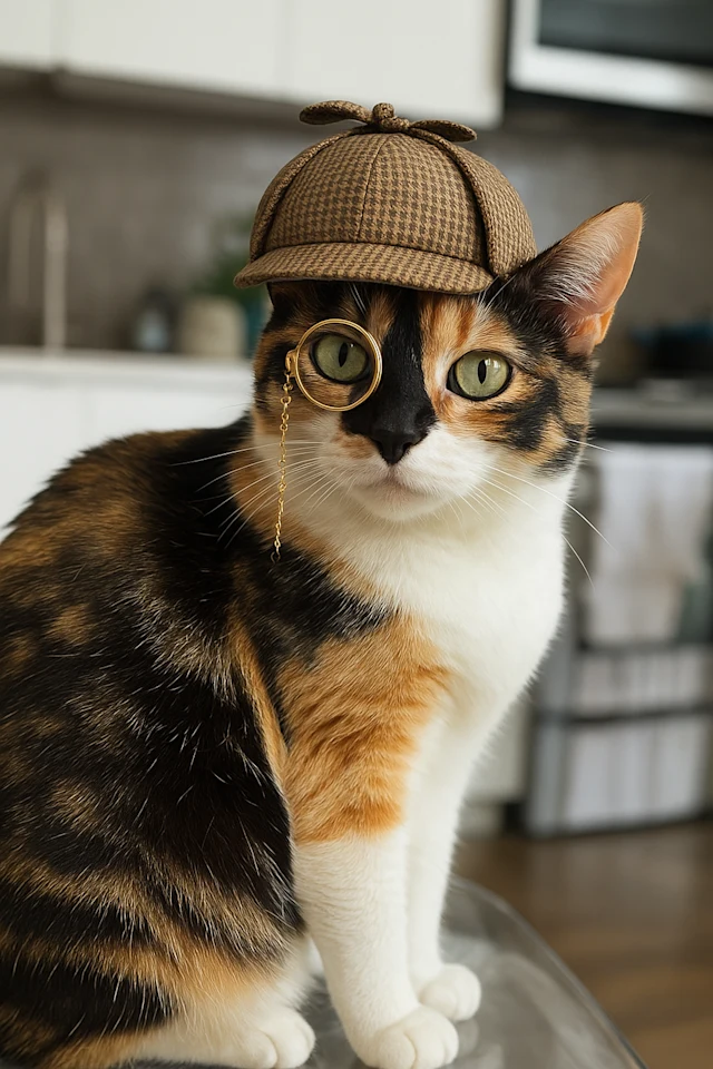 Eine Katze mit einem Detektivhut Eine Katze mit einem Detektivhut
