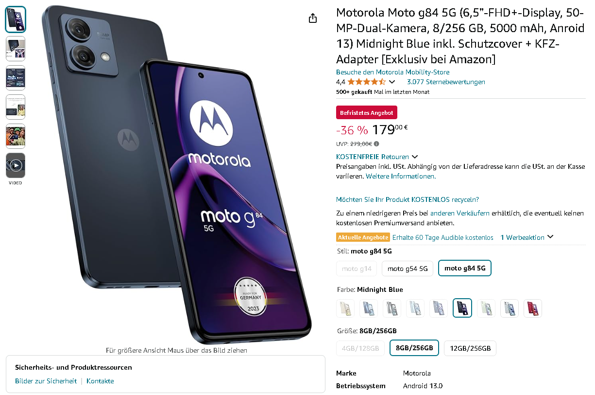 Motorola Moto g84 5G Screenshot Screenshot der Motorola Moto g84 5G. Quelle: Amazon
