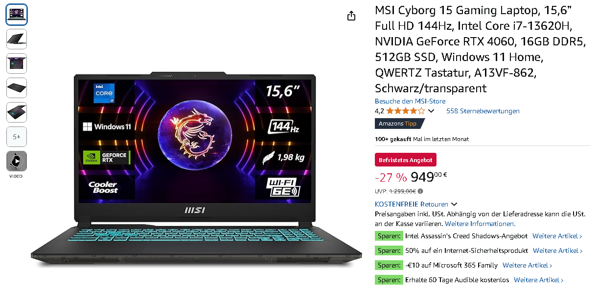 MSI Cyborg 15 Gaming Laptop Screenshot