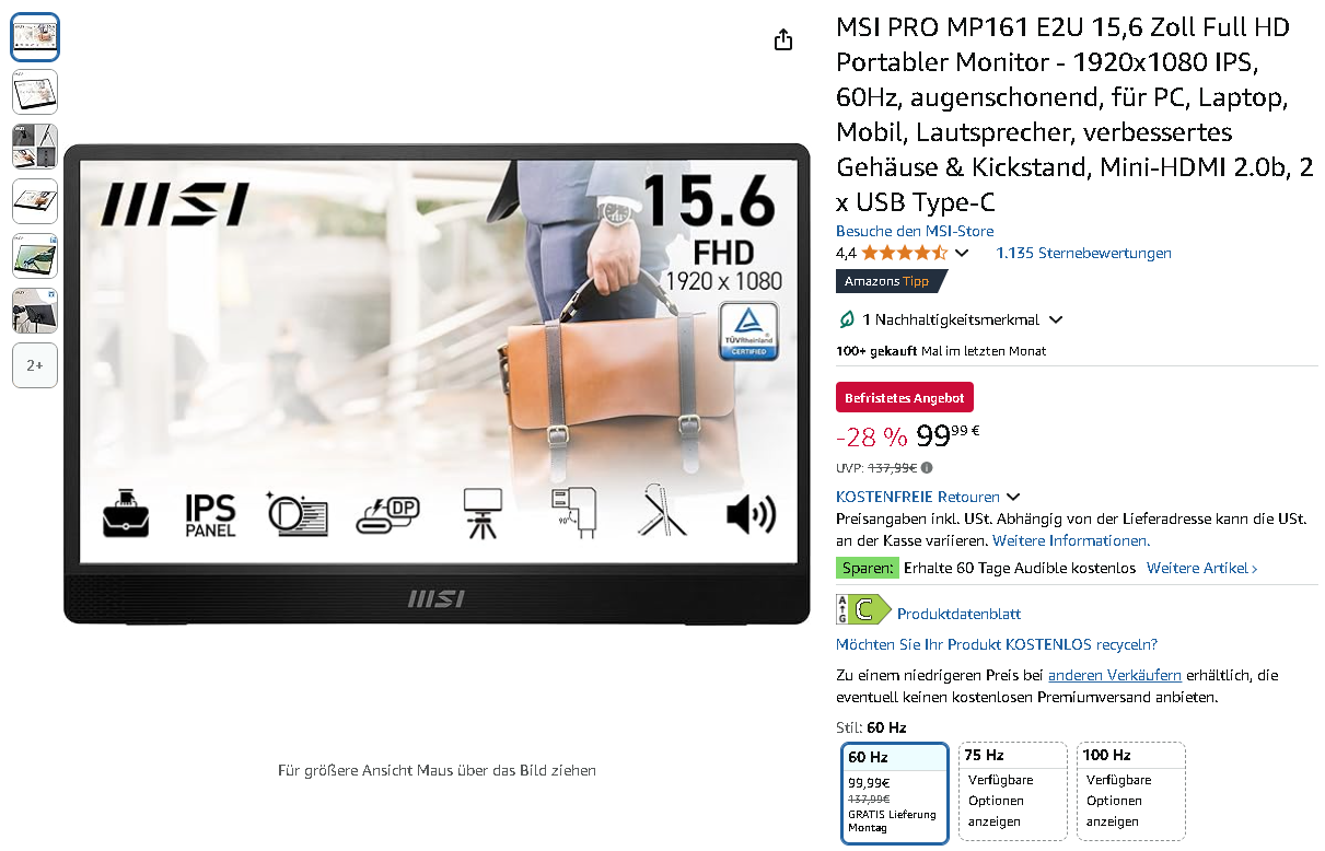 Screenshot der MSI PRO MP161 Monitor