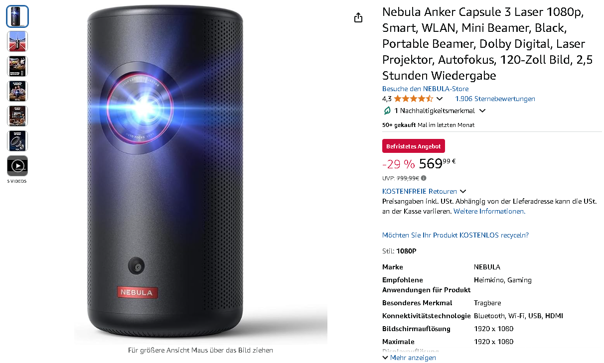 Screenshot der Nebula Capsule 3