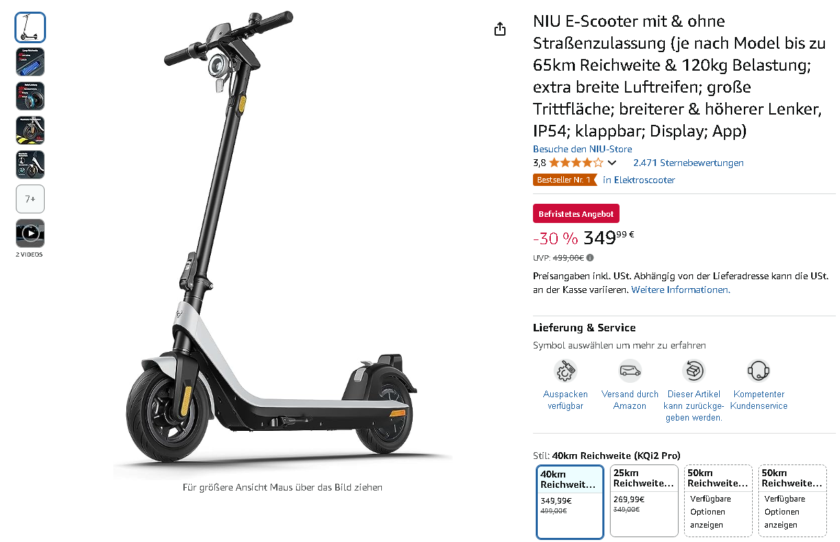 NIU Kqi2 Pro E-Scooter Screenshot der NIU Kqi2 Pro E-Scooter