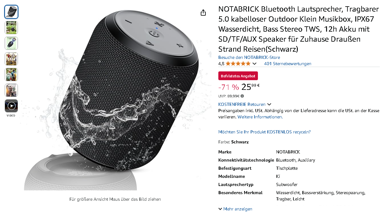 NOTABRICK Bluetooth Lautsprecher