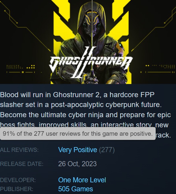 Tolles Spiel, aber nicht für jedermann: Steam-Nutzer sind von dem Cyberpunk-Actionspiel Ghostrunner 2 begeistert, wobei die Online-Spitzenwerte gering sind-2 Tolles Spiel, aber nicht für jedermann: Steam-Nutzer sind von dem Cyberpunk-Actionspiel Ghostrunner 2 begeistert, wobei die Online-Spitzenwerte gering sind-2