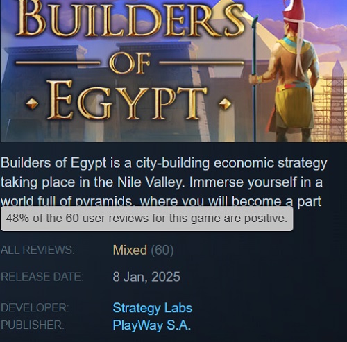 Die Baumeister Ägyptens Bewertungen Bewertungen von Builders of Egypt. Quelle: Dampf