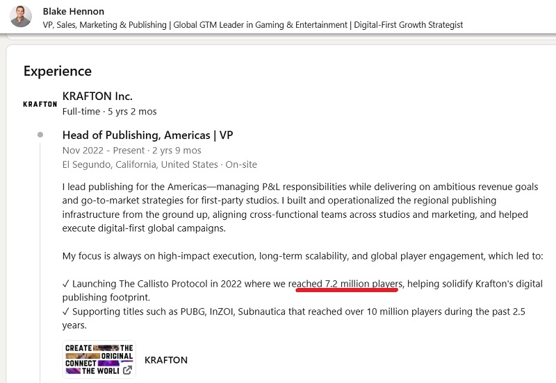 Blake Hennons Seite auf LinkedIn