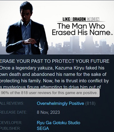 Steam-Benutzer sind von dem Krimi-Actionspiel Like a Dragon Gaiden: The Man Who Erased His Name begeistert und hinterlassen nur positive Bewertungen über das Spiel-3 Steam-Benutzer sind von dem Krimi-Actionspiel Like a Dragon Gaiden: The Man Who Erased His Name begeistert und hinterlassen nur positive Bewertungen über das Spiel-3