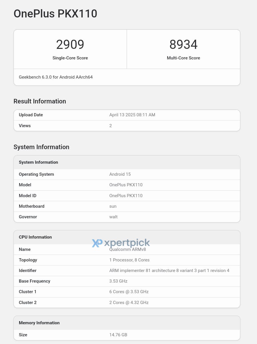 Geekbench-Tests des OnePlus 13T