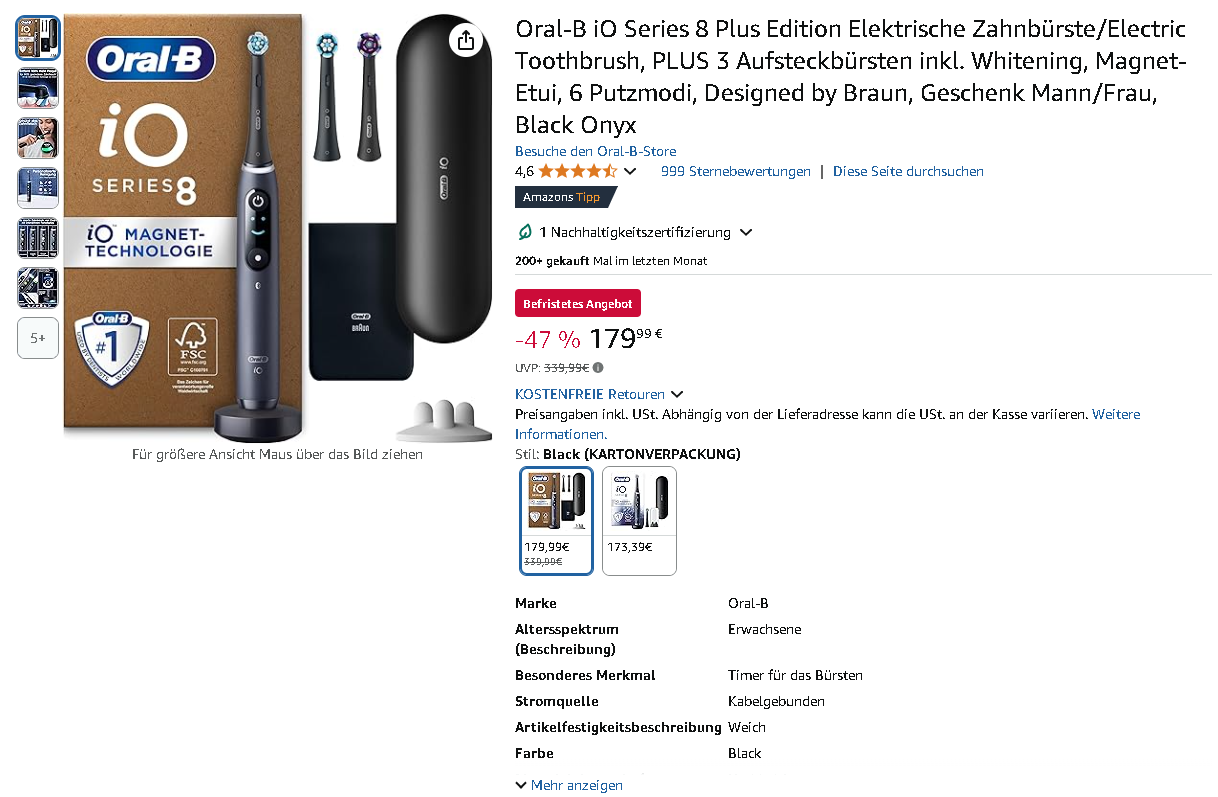 Screenshot der Oral-B iO Series 8 Plus