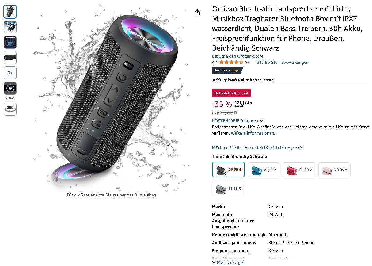 Ortizan Bluetooth Lautsprecher Screenshot des Ortizan Bluetooth Lautsprechers