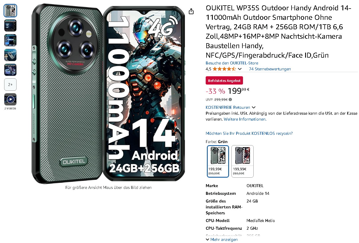 Screenshot der OUKITEL WP35S