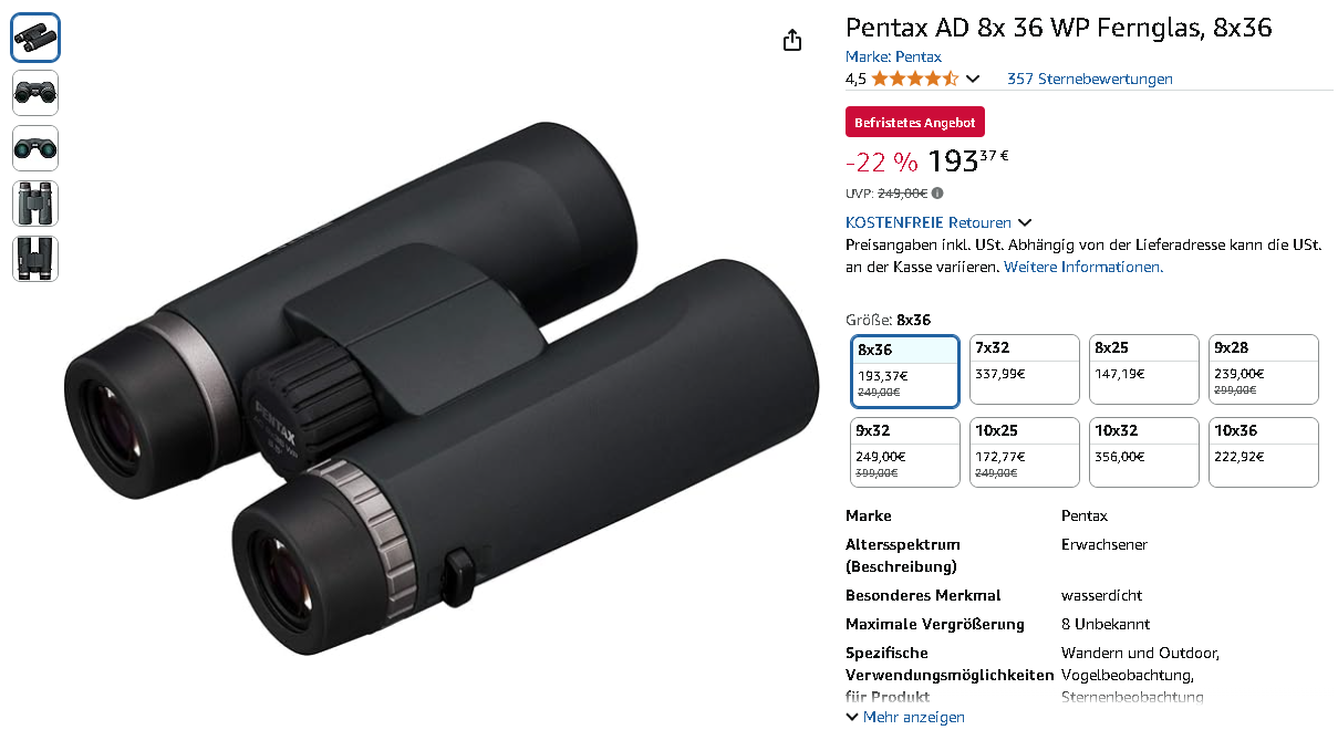 Pentax AD 8x36 WP Fernglas Screenshot
