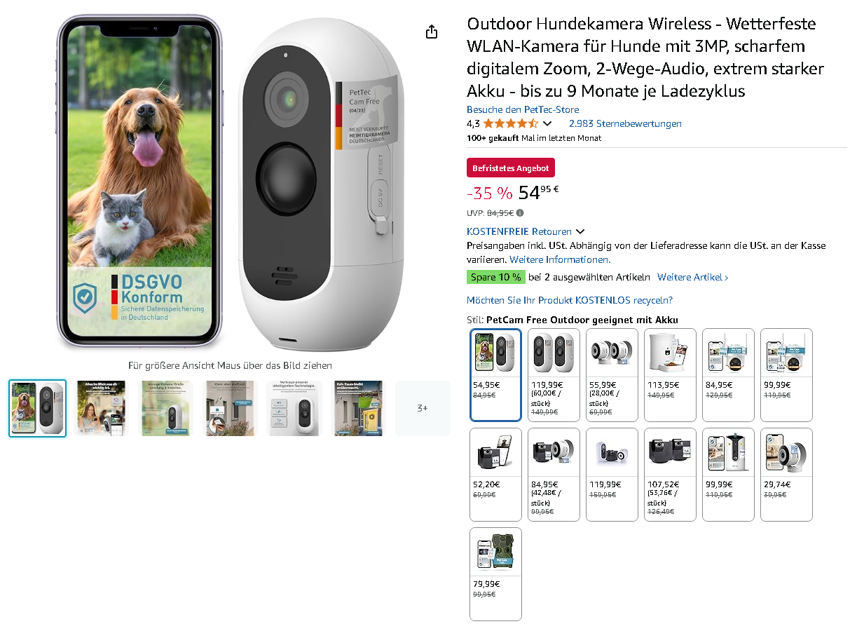 Screenshot der PetTec Outdoor Kamera