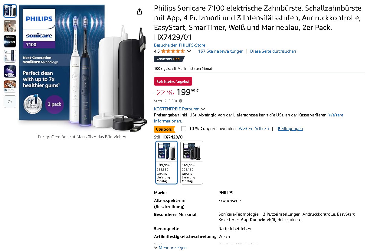 Screenshot der Philips Sonicare 7100