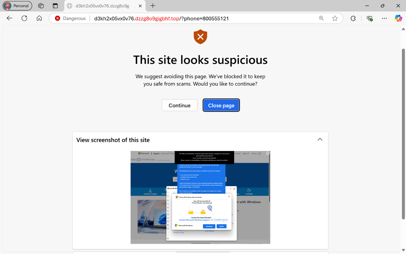 Scareware-Blocker-Fenster mit blockiertem Element
