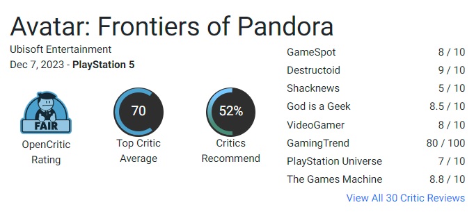 Ein schönes Spiel mit banalem Gameplay: Ubisofts Avatar: Frontiers of Pandora wurde von den Kritikern unterschiedlich aufgenommen-3 Ein schönes Spiel mit banalem Gameplay: Ubisofts Avatar: Frontiers of Pandora wurde von den Kritikern unterschiedlich aufgenommen-3