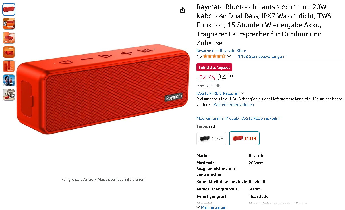 Raymate R5 Bluetooth Lautsprecher Screenshot der Raymate R5 Bluetooth Lautsprecher