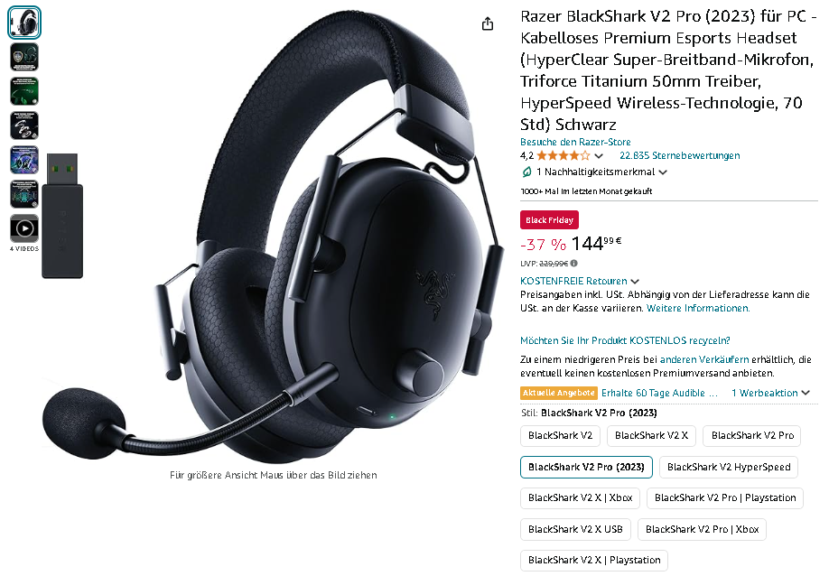 Razer BlackShark V2 Pro Screenshot Razer BlackShark V2 Pro Gaming Headset