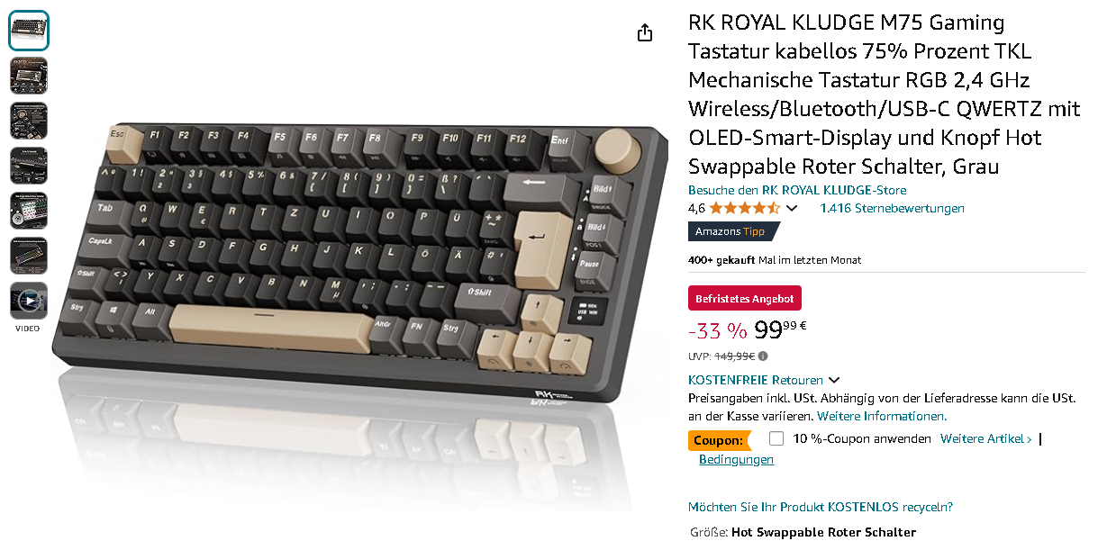 RK ROYAL KLUDGE M75 Screenshot der RK ROYAL KLUDGE M75 Tastatur