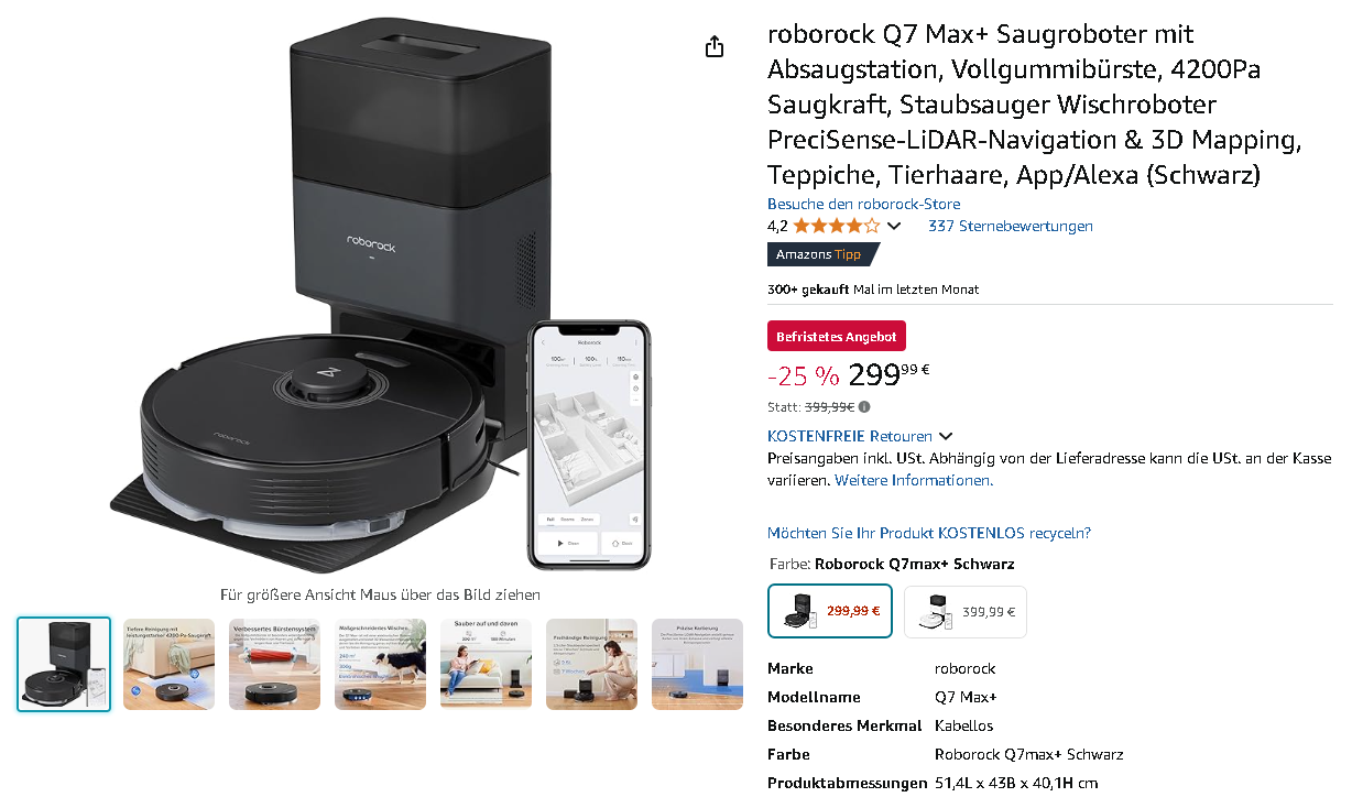 Roborock Q7 Max+ Screenshot der Roborock Q7 Max+ Saugroboter