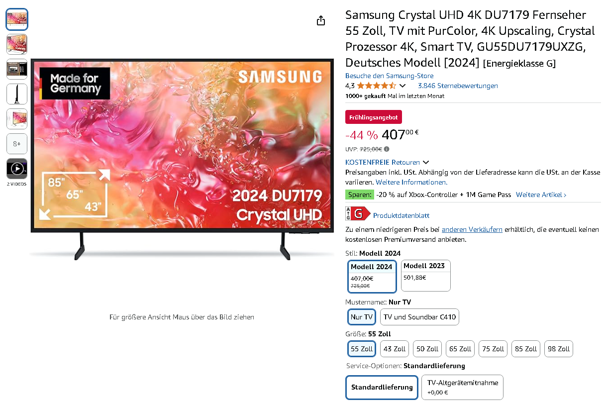 Samsung Crystal UHD 4K DU7179 Smart TV