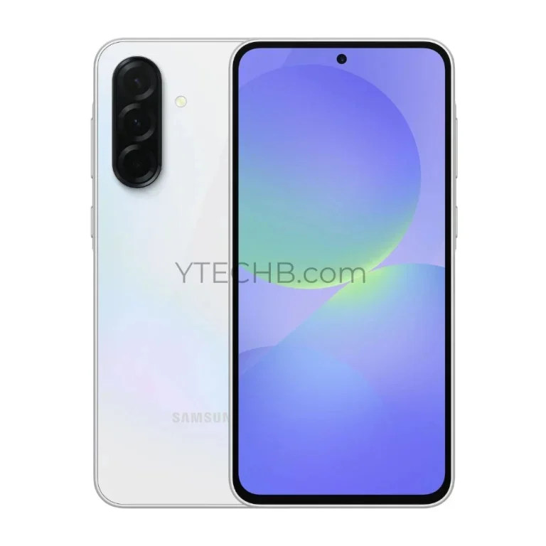 Rendering des Samsung Galaxy A36 in weißer Farbe Rendering des Samsung Galaxy A36 in weißer Farbe