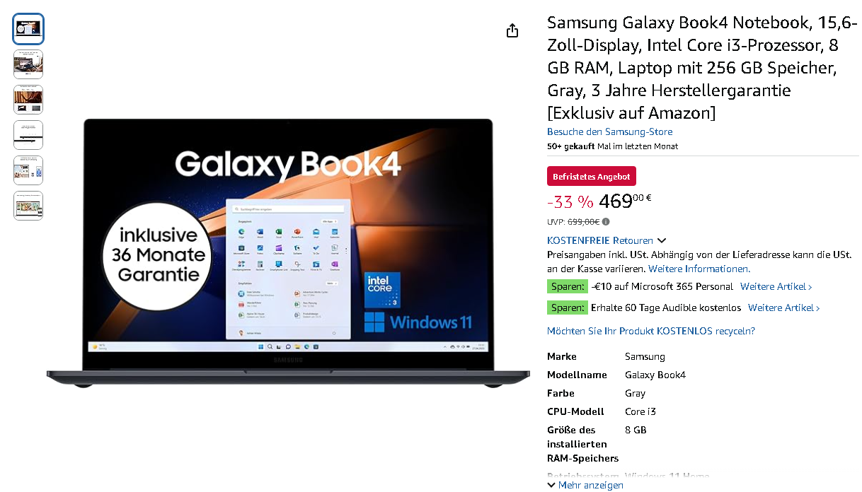 Screenshot der Samsung Galaxy Book4