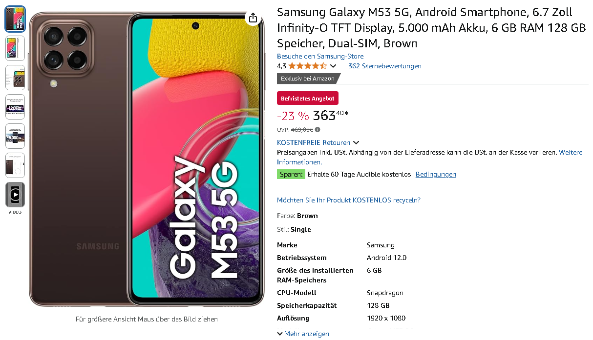 Samsung Galaxy M53 5G Screenshot Screenshot der Samsung Galaxy M53 5G