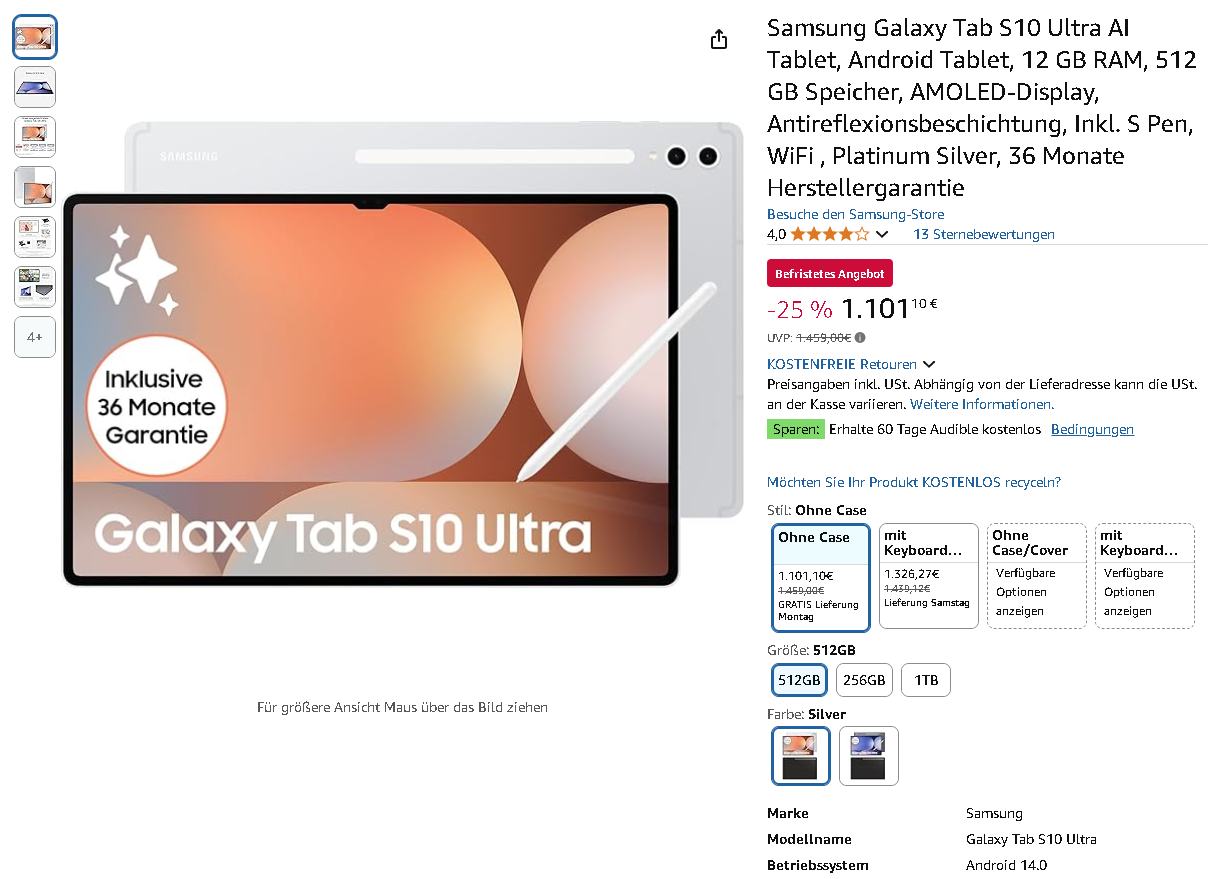 Screenshot der Samsung Galaxy Tab S10 Ultra Screenshot der Samsung Galaxy Tab S10 Ultra