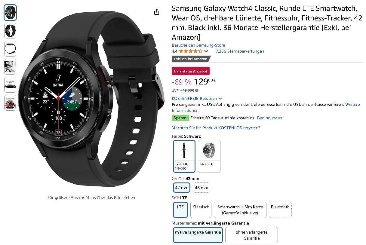 Screenshot der Samsung Galaxy Watch 4 Classic