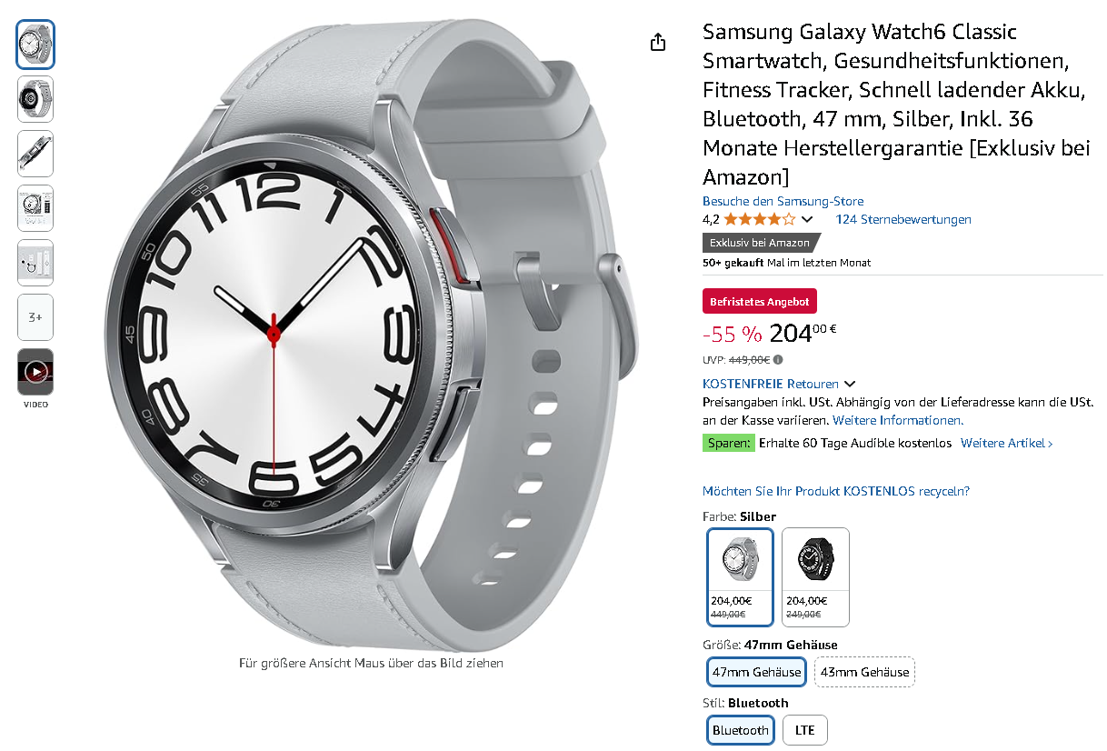 Screenshot der Galaxy Watch 6 Classic
