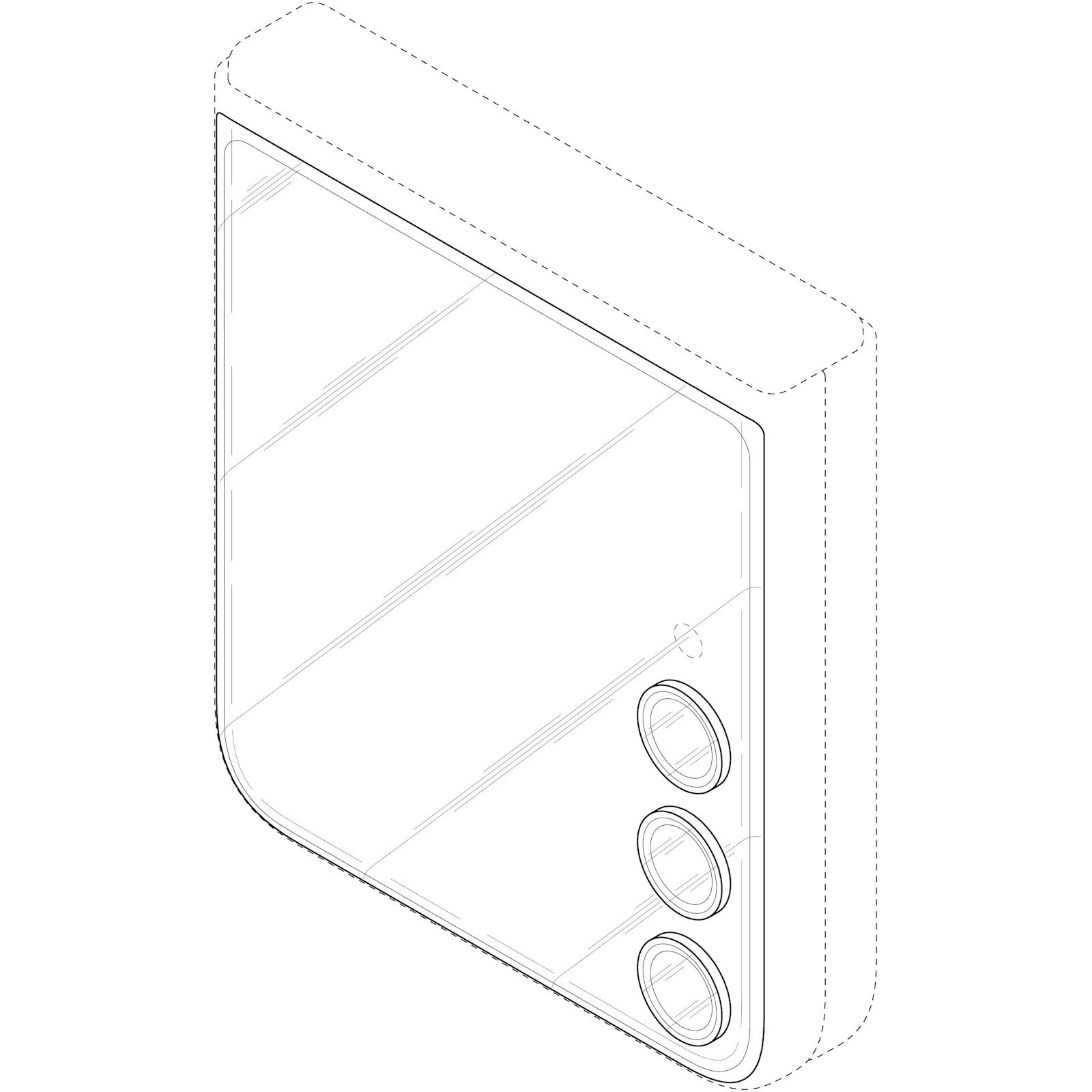 Samsung Galaxy Z Flip 7 Design, 3D-Ansicht von der Teleobjektivkamera Samsung Galaxy Z Flip 7 Design, 3D-Ansicht von der Teleobjektivkamera