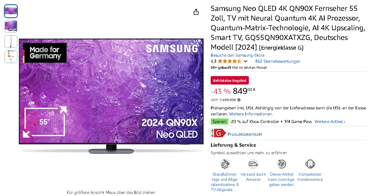 Samsung Neo QLED 4K QN90X Fernseher